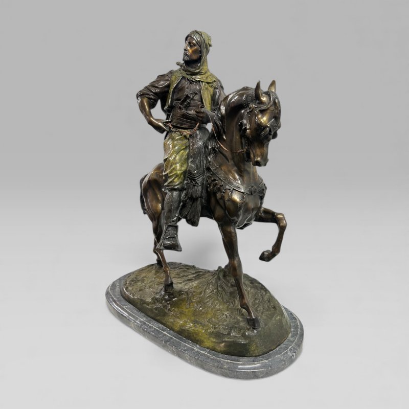 Antique French Bronze Sculpture Arab Horseman After Barye & Guillemin, 75 cm - Image 2